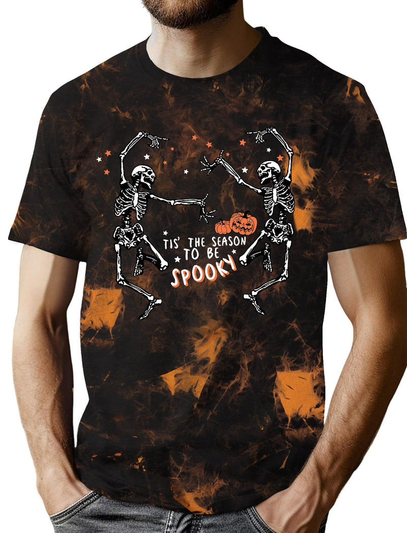 CAZYCHILD Halloween Shirts for Men Funny Halloween Pumpkin Shirt Dancing Skeleton Tee - Black