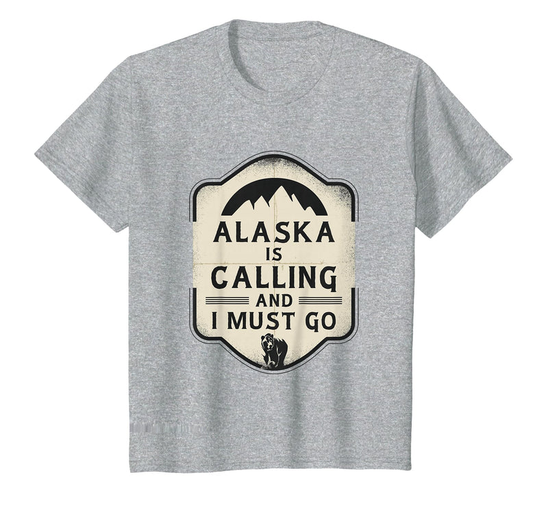 Alaska is Calling and I Must Go Mountains Bear T-Shirt - Heather Grey