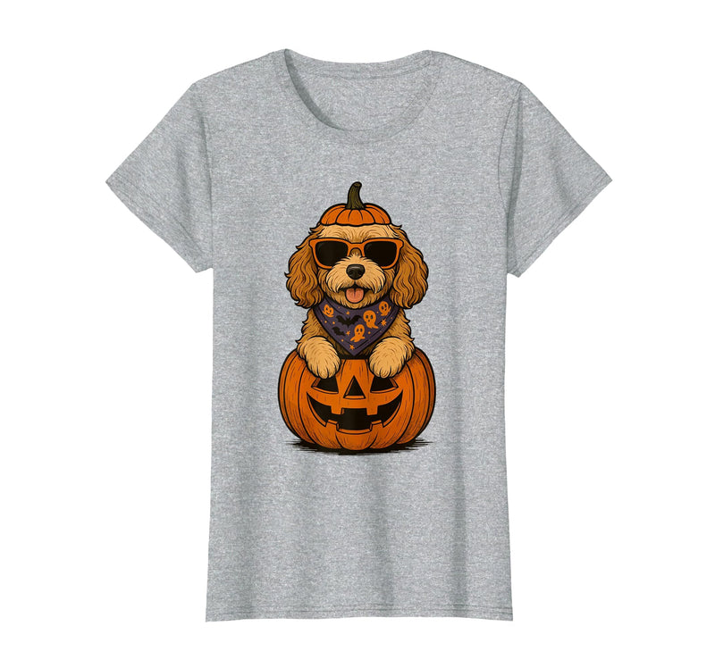 Funny Retro Maltipoo mom Halloween Spooky Cavapoo Pumpkin Halloween Doodle Dog Lover T-Shirt - Heather Grey