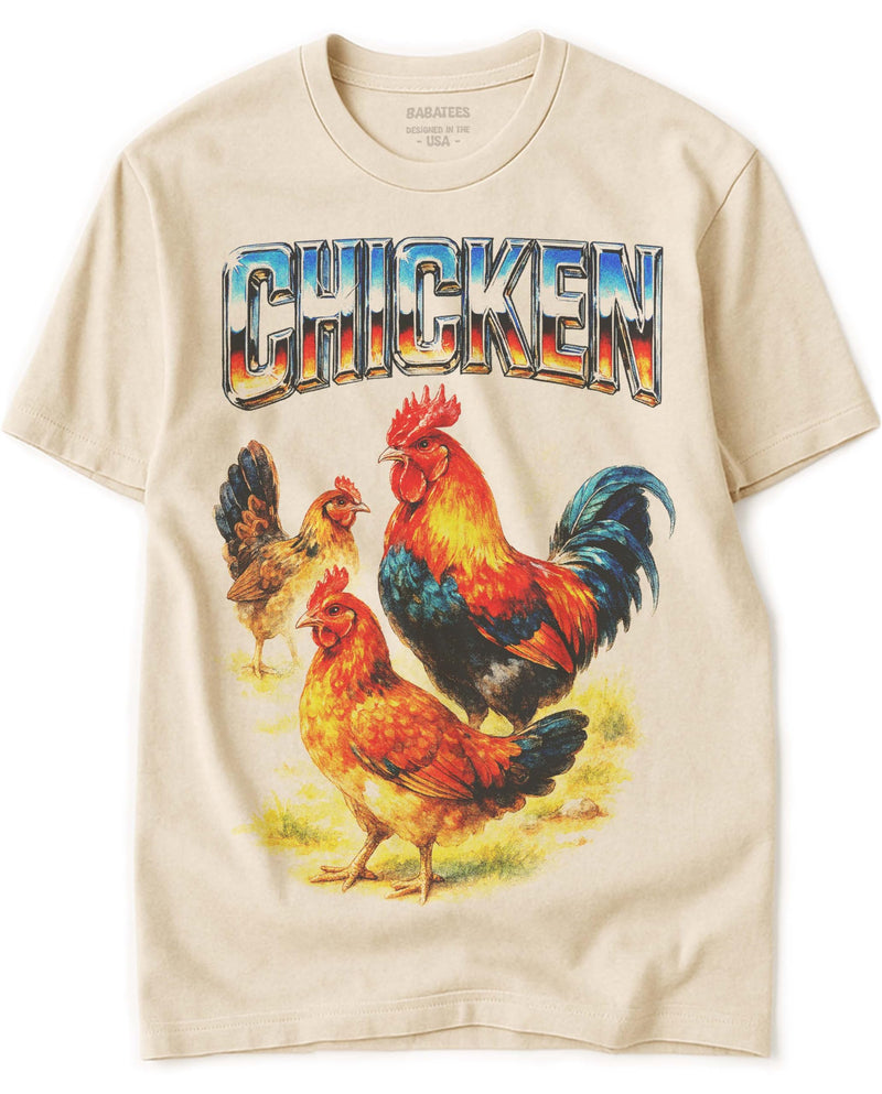 BABATEES Farm Animals Heavy Metal Tshirt for Men, Women & Farmers - 100% Natural Undyed Cotton - Chicken