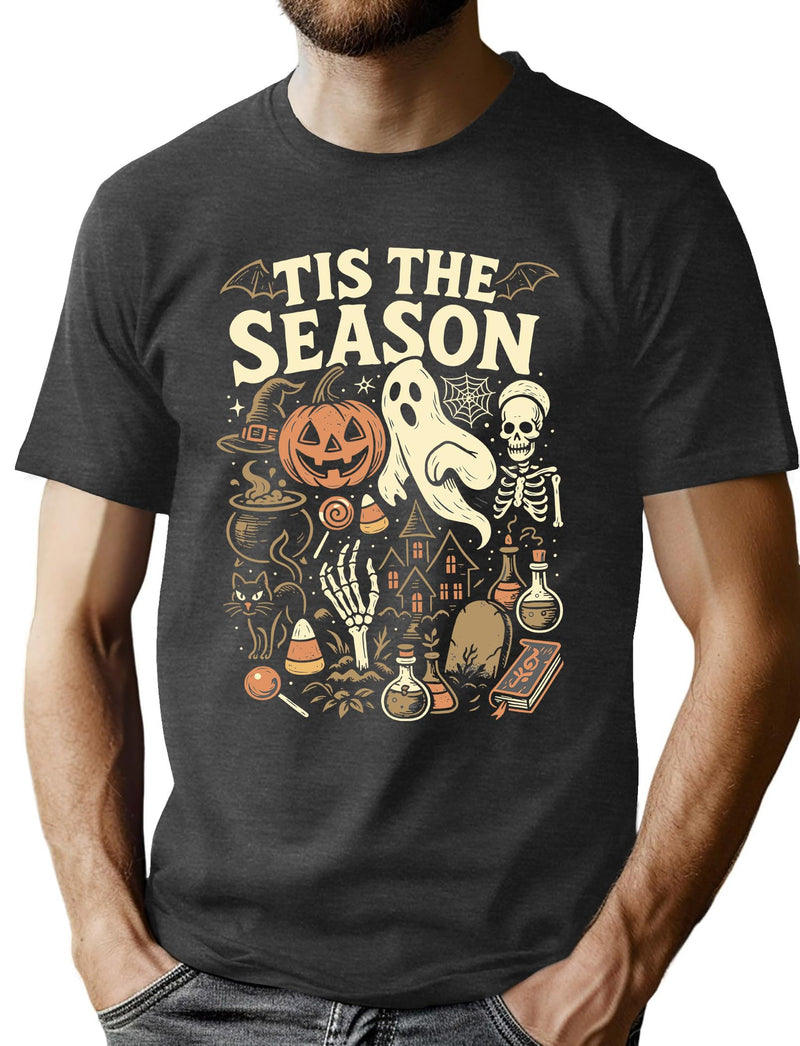 CAZYCHILD Halloween Shirts for Men Funny Halloween Pumpkin Shirt Dancing Skeleton Tee - Grey-the