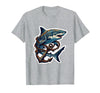 Mademark Tiger Shark Tangled in Anchor Chain Illustration T-Shirt - Heather Grey