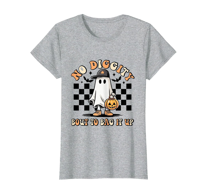 Halloween Pumkin Trick Or Treat Apparel No Diggity About to Bag It Up Trick Treat Candy Halloween T-Shirt - Heather Grey