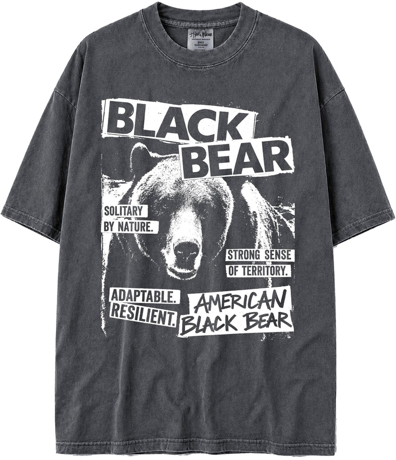 BABATEES U.S.A. MAX-Heavyweight Punk Rock Animals Shaka Wear Oversized 7.5oz Cotton Tshirt - Black Bear