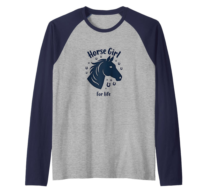Mademark Horse Girl For Life Equestrian Passion Horseshoe Luck Raglan Baseball Tee - Navy Blue/Athletic Heather