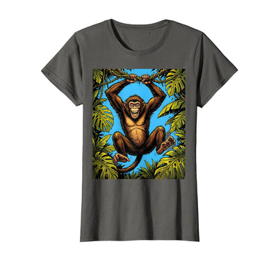Monkey Hanging From Jungle Vine Graphic T-Shirt - Women
