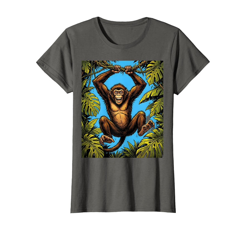 Mademark Monkey Hanging From Jungle Vine Graphic T-Shirt - Women - Asphalt Grey