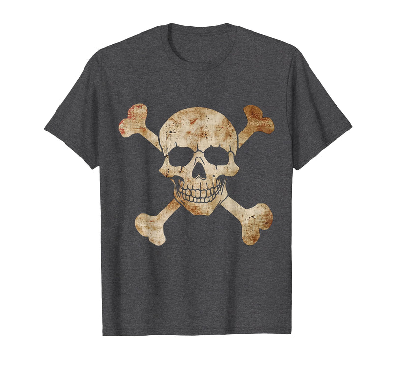 Halloween Designs. Pirate Flag Skull and Crossbones Skeleton Graphic Halloween T-Shirt - Dark Heather Grey
