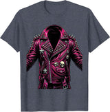 Scene Kid Studded Leather Jacket 2000s Graphic T-Shirt - Heather Blue