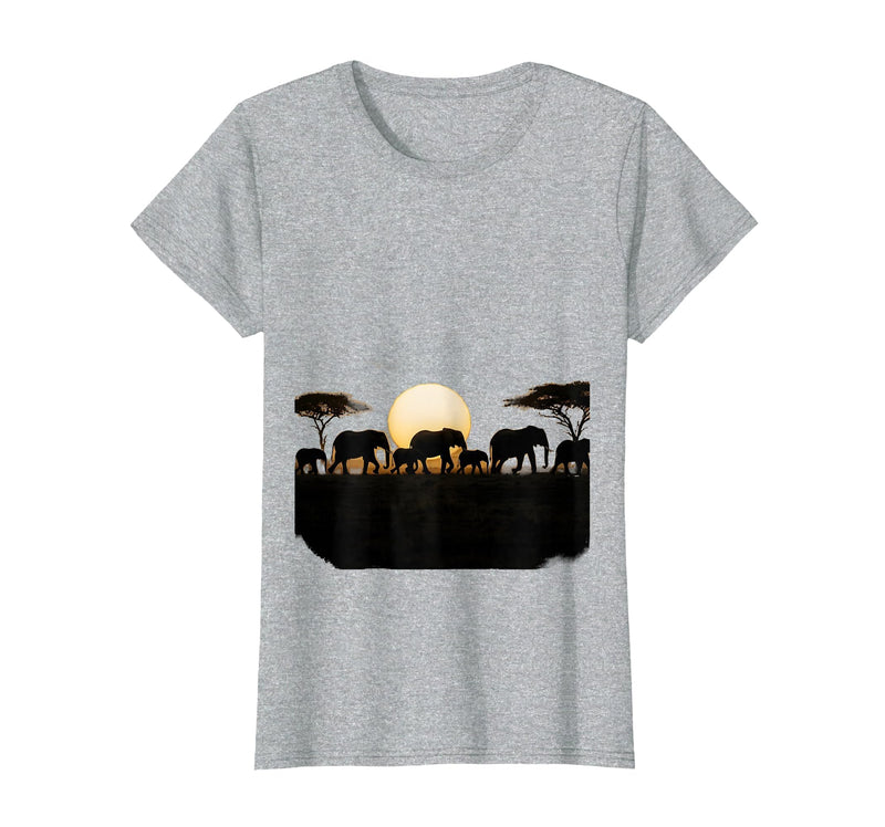 Mademark Elephant Herd Crossing Dusty Savanna Plains T-Shirt - Women - Heather Grey