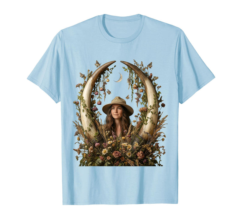 Mademark Safari Explorer Elephant Tusk Skull Framed Art T-Shirt - Men - Baby Blue