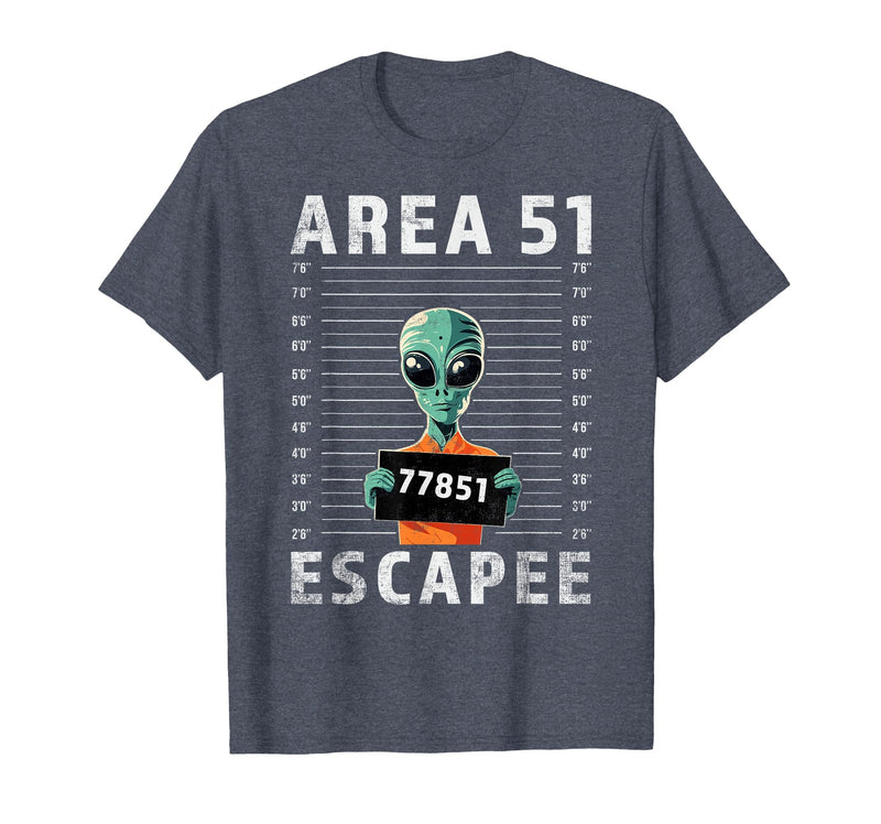 Funny Alien Halloween Costume Mugshot Alien Area 51 Escapee Funny Alien Mug Shot UFO T-Shirt - Heather Blue
