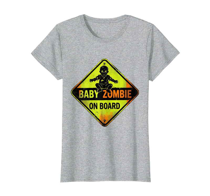 Mademark Baby Zombie On Board Pregnant Halloween Design T-Shirt - Heather Grey