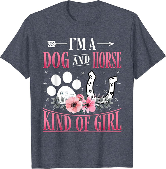 I am a Dog and a Horse Type of Girl paw Design T-Shirt - Heather Blue