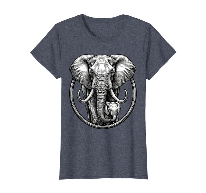 Mademark Mama Elephant and Baby Graphic Tee T-Shirt - Women - Heather Blue