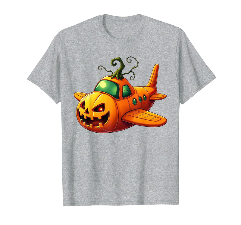Funny Halloween Airplane Costume for Kid Boy Funny Airplane Pumpkin Pilot Lovers Halloween Mens Boys Kids T-Shirt - Heather