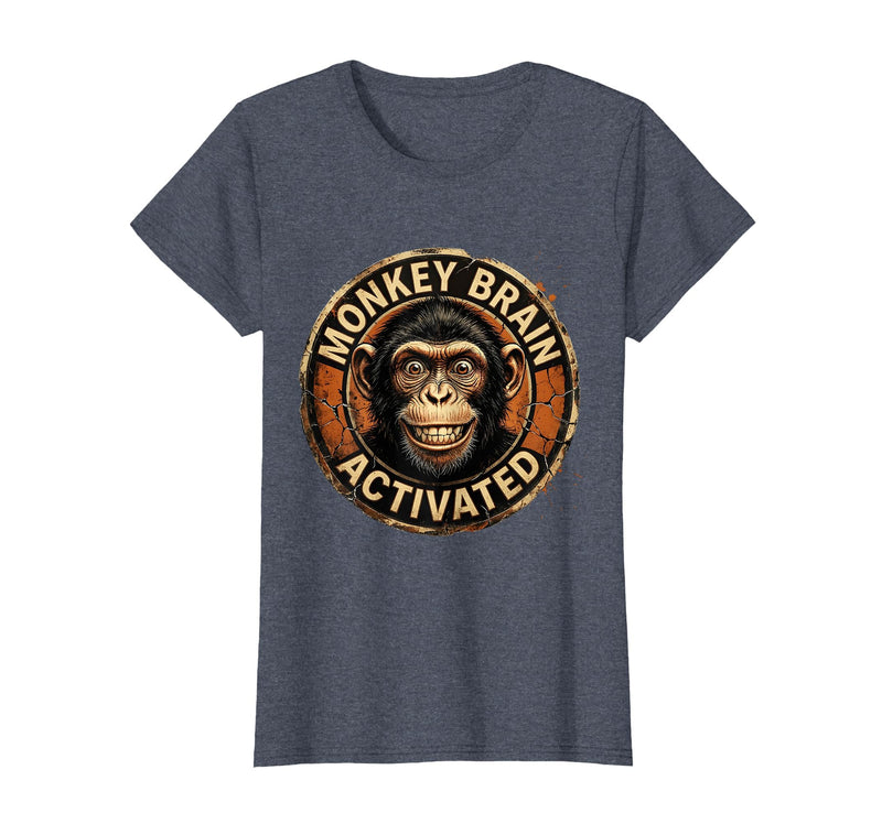 Mademark Monkey Brain Activated Funny Primate Design T-Shirt - Women - Heather Blue
