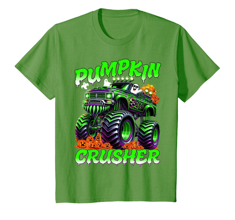 Pumpkin Crusher Kids Tees Pumpkin Crusher Monster Truck Ghosts Halloween for Boys T-Shirt - Grass Green
