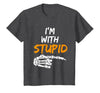 I'm With Stupid Shirts I'm with Stupid Skeleton Hand Pointing Right Funny Halloween T-Shirt - Dark Heather Grey