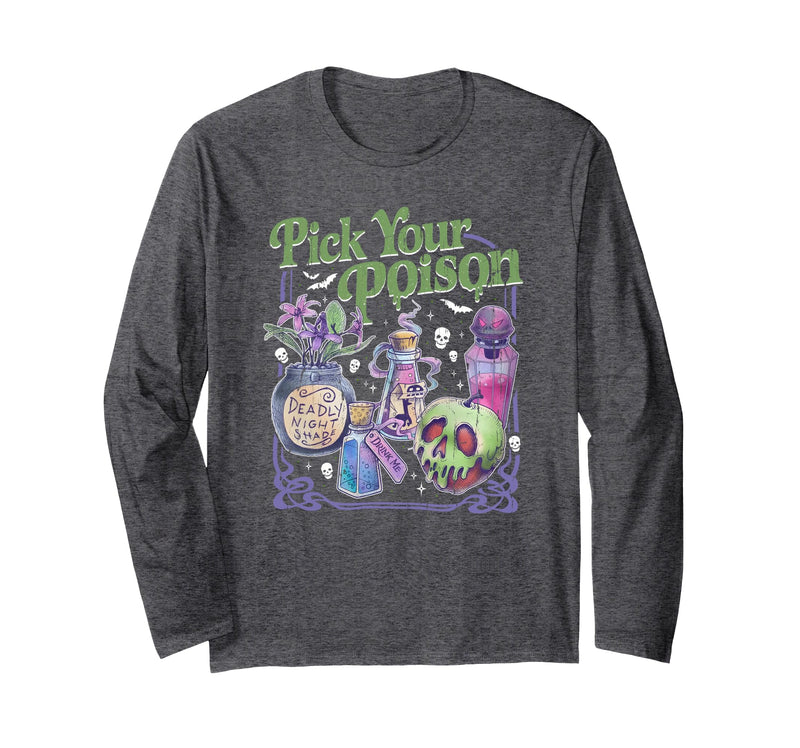 Spooky Season Funny Halloween Tee Pick Your Poison, Vintage Princess Halloween Long Sleeve T-Shirt - Dark Heather Grey