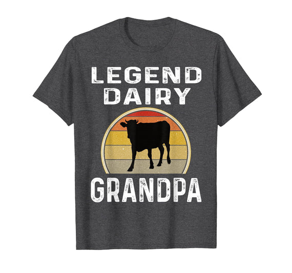 Funny Dairy Farmer Gifts Legend Dairy Grandpa Retro Sunset Cow Farming Funny Cattle T-Shirt - Dark Heather Grey