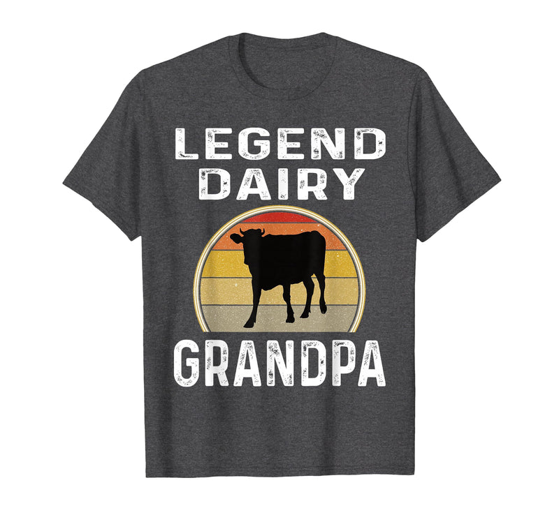 Funny Dairy Farmer Gifts Legend Dairy Grandpa Retro Sunset Cow Farming Funny Cattle T-Shirt - Dark Heather Grey