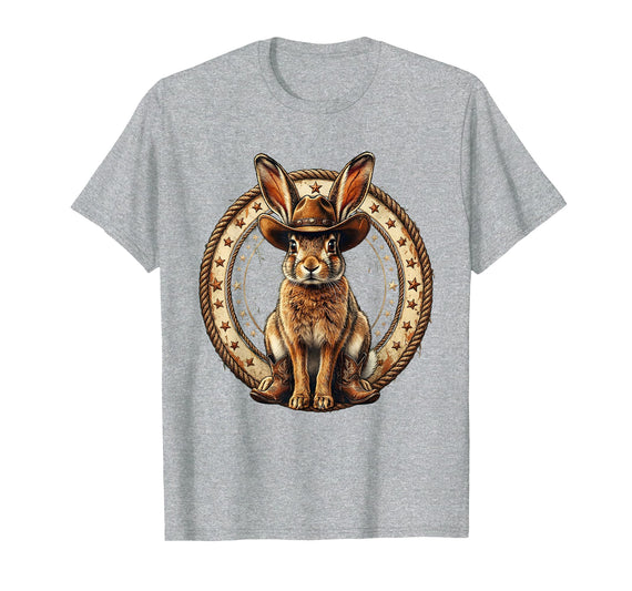 Mademark Cowgirl Jackrabbit Tiny Hat and Boots Illustration T-Shirt - Heather Grey