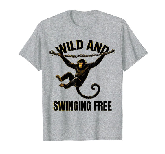 Mademark Wild and Swinging Free Monkey Graphic Design T-Shirt - Men - Heather Grey