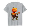 Funny Pumpkin Head Halloween Ukulele Tees Pumpkin Face Playing Ukulele Halloween Costume Men Boys Kids T-Shirt - Heather Grey