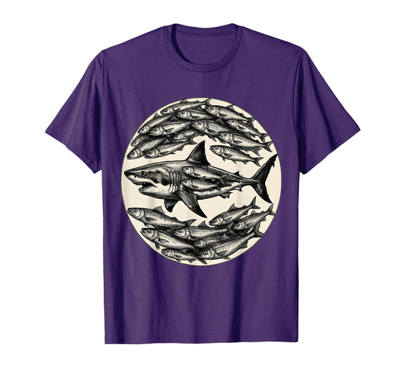 Mademark Sardines Forming Shark Silhouette Fish Art T-Shirt - Purple