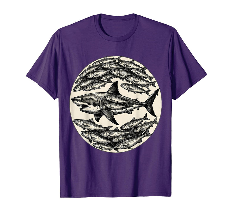 Mademark Sardines Forming Shark Silhouette Fish Art T-Shirt - Purple
