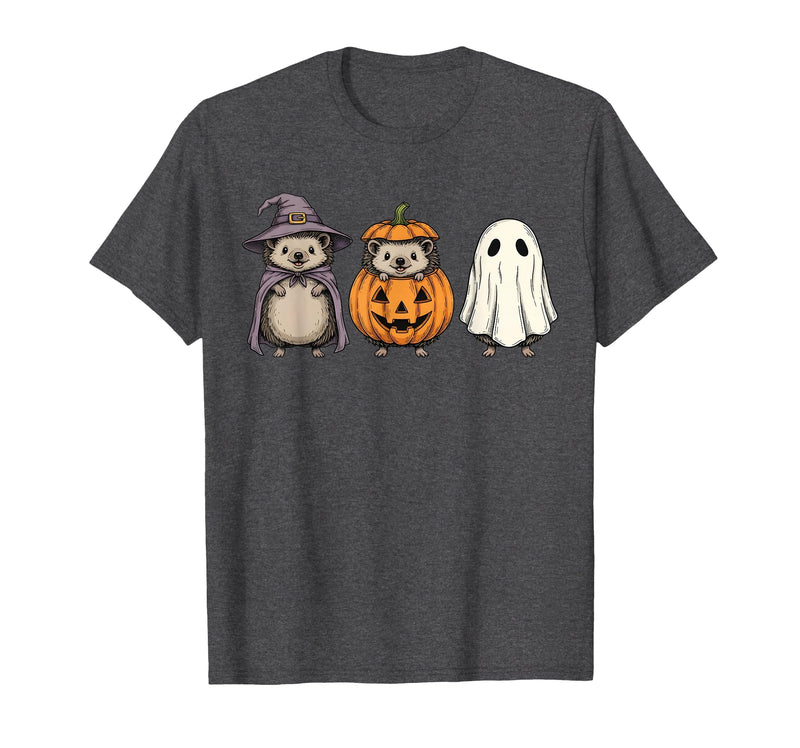 Funny Retro Hedgehog Halloween Witch Spooky Ghost Hedgehog Lover Pumpkin Halloween T-Shirt - Dark Heather Grey