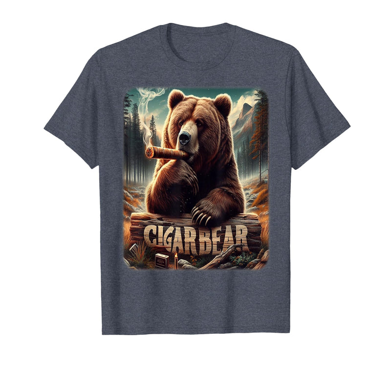 CigarKurt Cigar Smoking Cigar Bear T-Shirt - Heather Blue
