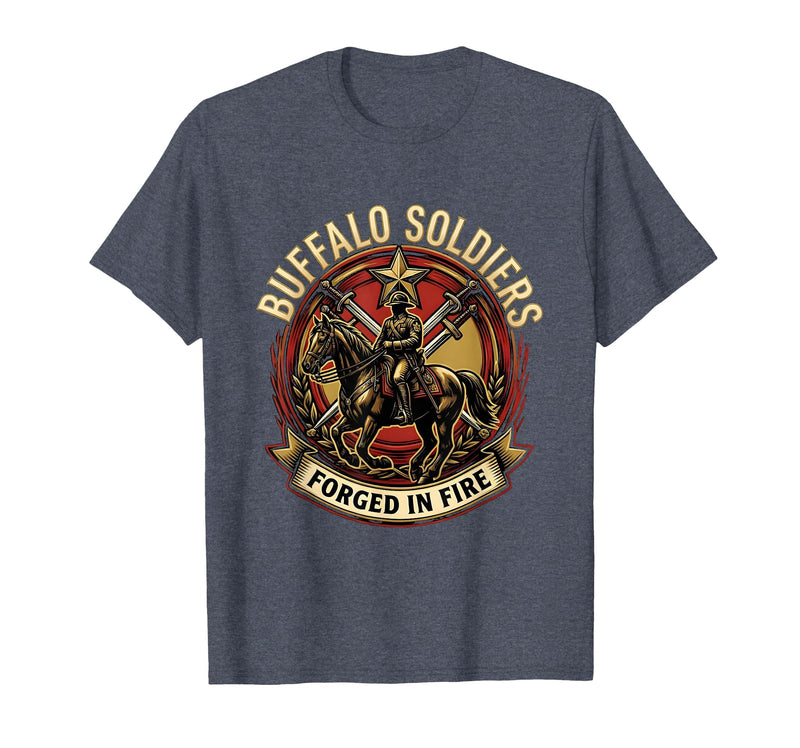 Mademark Buffalo Soldiers Forged in Fire Military Tribute T-Shirt - Heather Blue