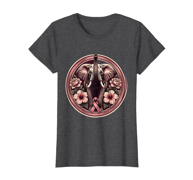 Mademark Elephant Pink Flowers Breast Cancer Awareness T-Shirt - Women - Dark Heather Grey