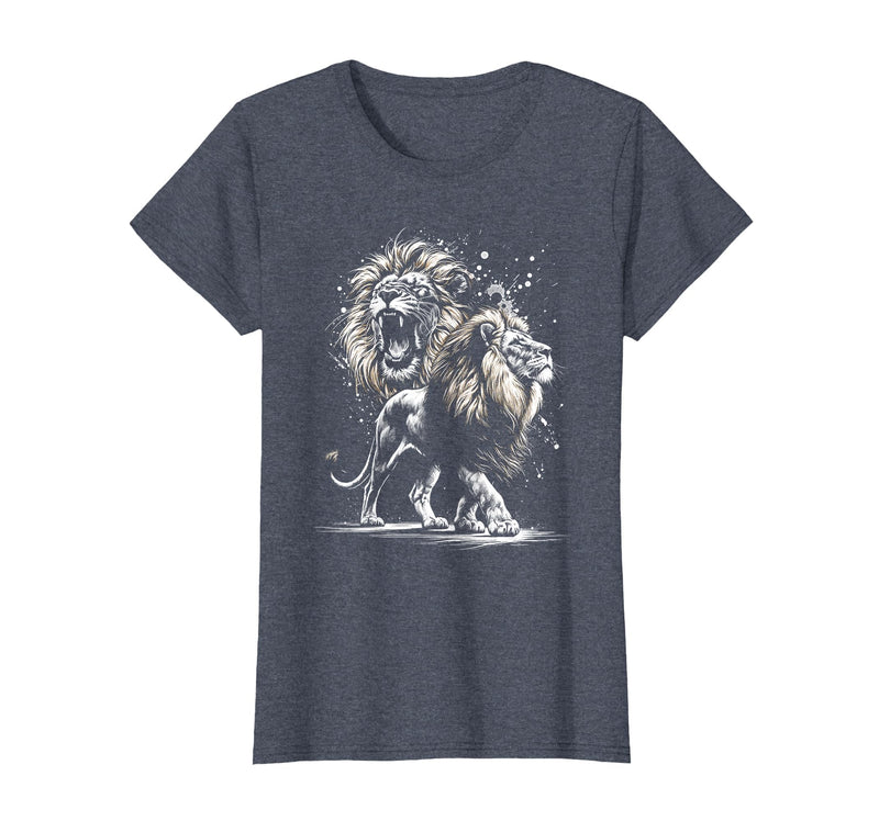 MyAnimal - Your Favourite Animal Wear Lion Majestic and Proud in Artistic Style T-Shirt - Heather Blue