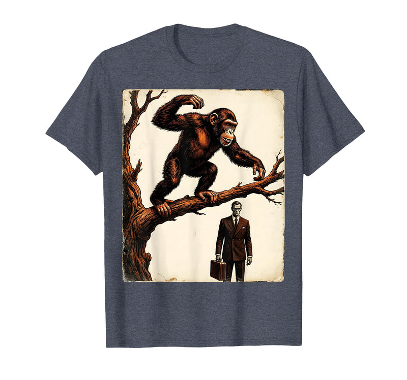 Mademark Monkey Flinging Poo at Businessman Graphic T-Shirt - Men - Heather Blue
