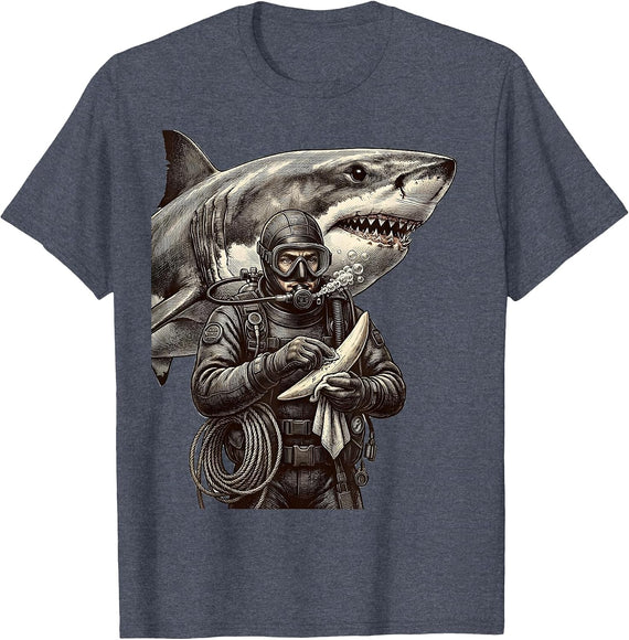 Diver Polishes Shark Tooth Scuba Diving Humor Gift T-Shirt - Heather Blue