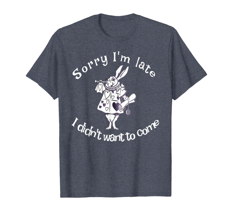 Sorry I'm Late, I Didn't Want to Come White Rabbit Watch T-Shirt in Heather Blue
