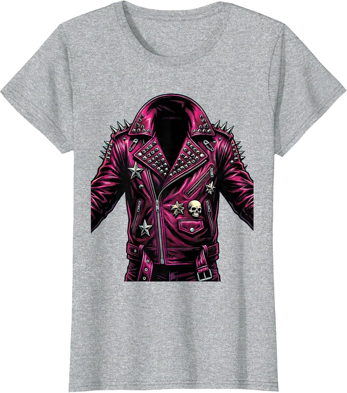 Scene Kid Studded Leather Jacket 2000s Graphic T-Shirt - Heather Grey