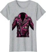 Scene Kid Studded Leather Jacket 2000s Graphic T-Shirt - Heather Grey
