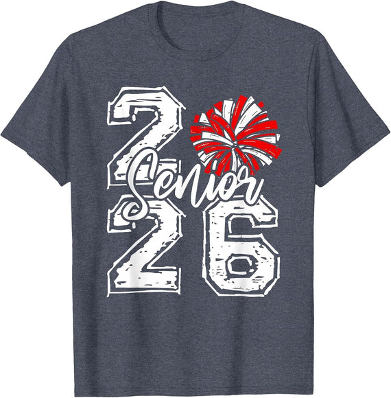 Class of 2026 Cheer Senior 2026 Red Pom Pom Cheerleader T-Shirt - Heather Blue