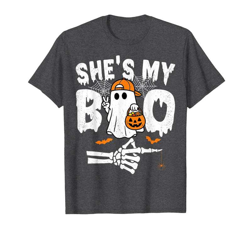 Funny Couples Halloween Matching Couple Outfits He's My Boo Matching Couple Halloween Couples She's My Boo T-Shirt - Dark