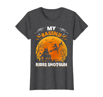 Basenji Dog Witch Halloween Gifts My Basenji Rides Shotgun Basenji Dog Halloween T-Shirt