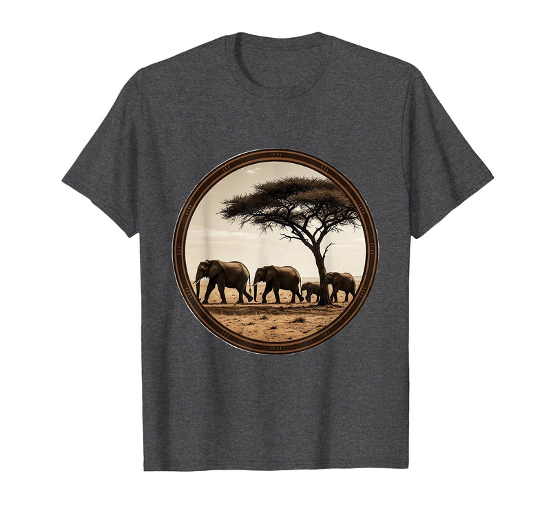 Mademark Elephant Herd Crossing Dusty Savanna Plains T-Shirt - Men - Dark Heather Grey