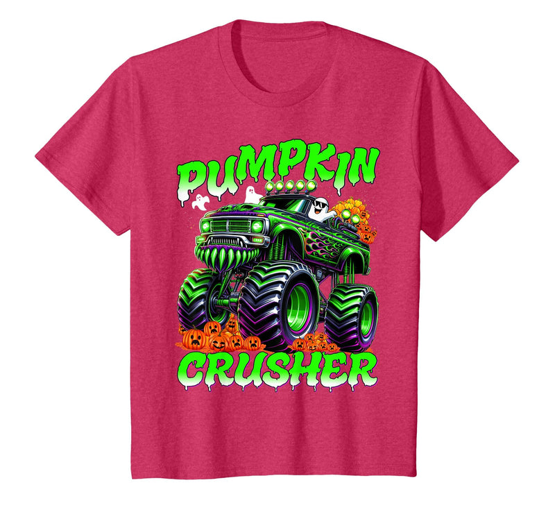 Pumpkin Crusher Kids Tees Pumpkin Crusher Monster Truck Ghosts Halloween for Boys T-Shirt - Red Heather