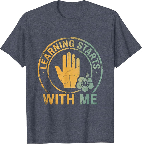 Learning Starts With Me Paraeducator Design T-Shirt - Heather Blue