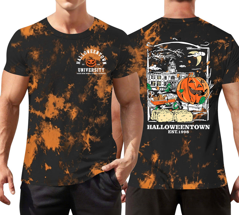 Ithalt Mens Halloween Shirt Halloweentown T Shirt Pumpkin Short Sleeve Top - Tiedye1