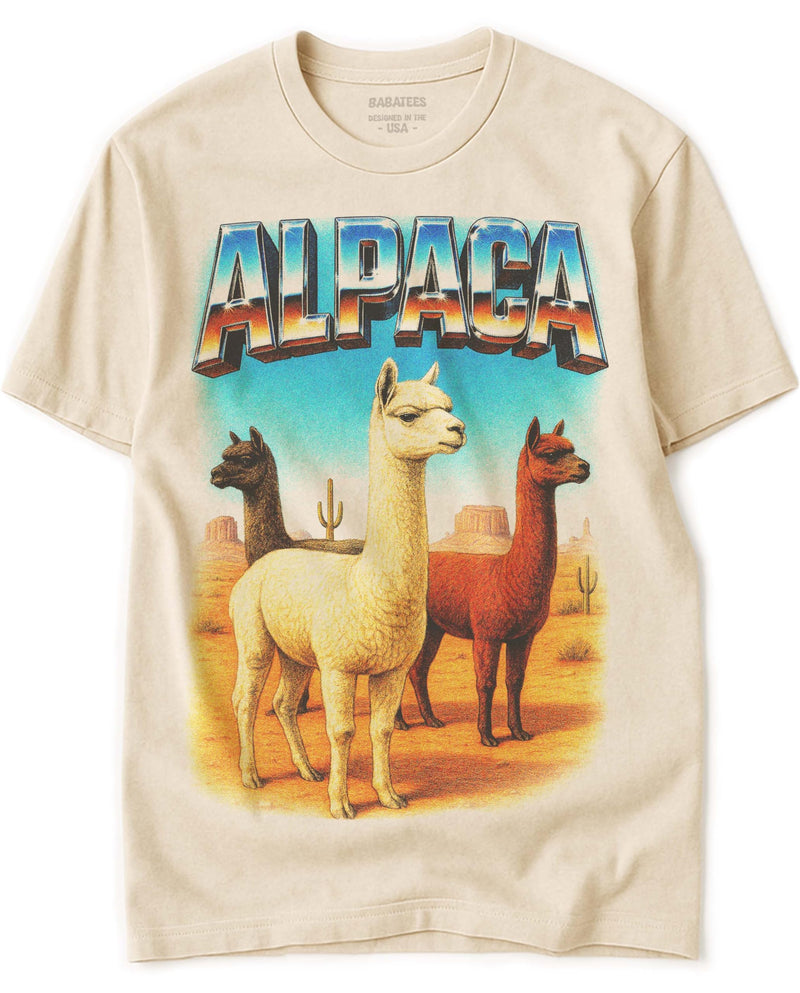 BABATEES Farm Animals Heavy Metal Tshirt for Men, Women & Farmers - 100% Natural Undyed Cotton - Alpaca
