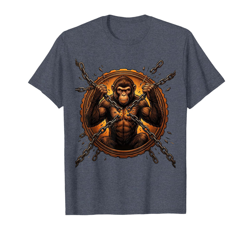 Mademark Monkey Breaking Chain Sobriety Freedom Graphic T-Shirt - Men - Heather Blue